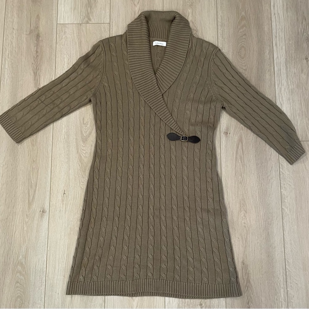 Calvin Klein Taupe Cable Knit Sweater Dress